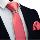 GUSLESON New Designer Solid Plain Men Tie Pocket Square Necktie Clasp Set Red Yellow Green Silk Ties Suit Wedding Business