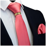 GUSLESON New Designer Solid Plain Men Tie Pocket Square Necktie Clasp Set Red Yellow Green Silk Ties Suit Wedding Business