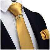 GUSLESON New Designer Solid Plain Men Tie Pocket Square Necktie Clasp Set Red Yellow Green Silk Ties Suit Wedding Business