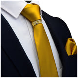GUSLESON New Designer Solid Plain Men Tie Pocket Square Necktie Clasp Set Red Yellow Green Silk Ties Suit Wedding Business