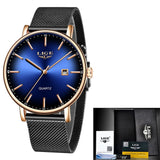 LIGE Fashion Mens Watches Top Brand Luxury Blue Waterproof Watches Ultra Thin Date Simple Casual Quartz Watch Men Sports Clock