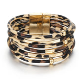 Amorcome Leopard Leather Bracelets For Women 2019 Fashion Bracelets & Bangles Elegant Multilayer Wide Wrap Bracelet Jewelry