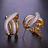 Blucome Elegant Luxury Style Full Shining Zircon Two Tones Color Stud Earrings Women Girl's Daily Wedding Party Ear Accessories