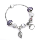Bobosgirl Jewelry Women Charm Bracelet Purple Crystal Silver Key Heart Beads Ladies Chain Bangles Accessories DIY Pulseras mujer