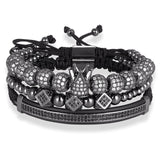 3pcs/Set Punk CZ Micro Pave Crown Beads Bracelet For Men Women Braided Rope Chain Luxury Fashion Jewelry Gift Resize 16-25cm