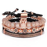 3pcs/Set Punk CZ Micro Pave Crown Beads Bracelet For Men Women Braided Rope Chain Luxury Fashion Jewelry Gift Resize 16-25cm