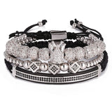 3pcs/Set Punk CZ Micro Pave Crown Beads Bracelet For Men Women Braided Rope Chain Luxury Fashion Jewelry Gift Resize 16-25cm