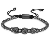 3pcs/Set Punk CZ Micro Pave Crown Beads Bracelet For Men Women Braided Rope Chain Luxury Fashion Jewelry Gift Resize 16-25cm