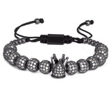 3pcs/Set Punk CZ Micro Pave Crown Beads Bracelet For Men Women Braided Rope Chain Luxury Fashion Jewelry Gift Resize 16-25cm