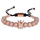 3pcs/Set Punk CZ Micro Pave Crown Beads Bracelet For Men Women Braided Rope Chain Luxury Fashion Jewelry Gift Resize 16-25cm