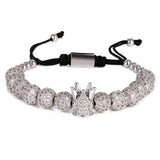 3pcs/Set Punk CZ Micro Pave Crown Beads Bracelet For Men Women Braided Rope Chain Luxury Fashion Jewelry Gift Resize 16-25cm