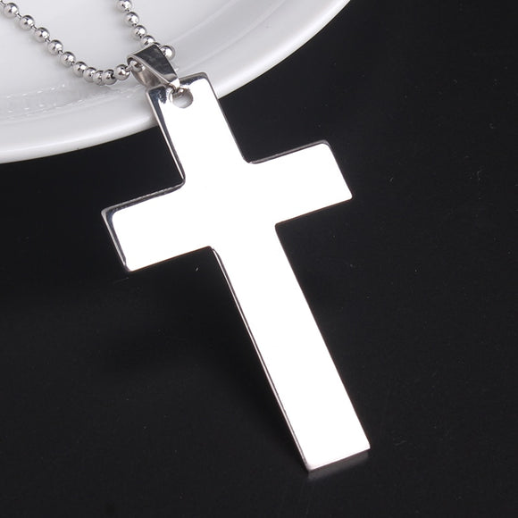 free shipping Large smooth cross 316L Stainless Steel pendant necklaces bead chain for men women wholesale